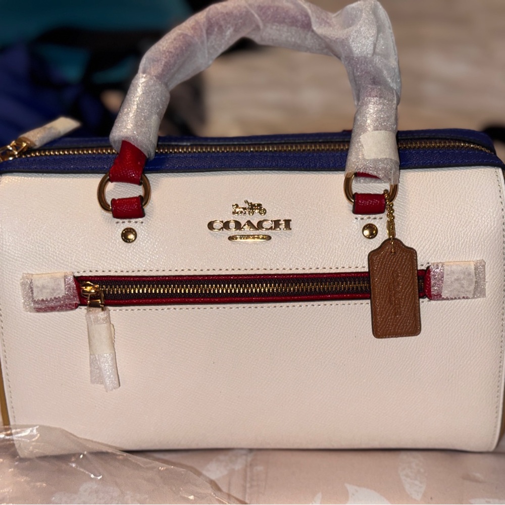 Coach White and Red Satchel with Gold Accents